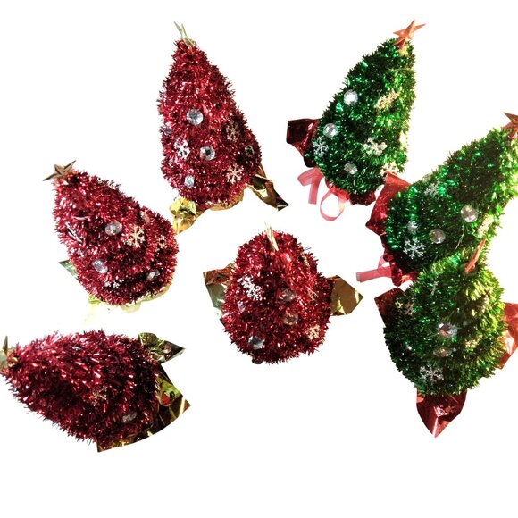 Tinsel Christmas Tree Balloon Weight Table Centerpiece Snowflake Red Green lot 7 - Picture 9 of 13